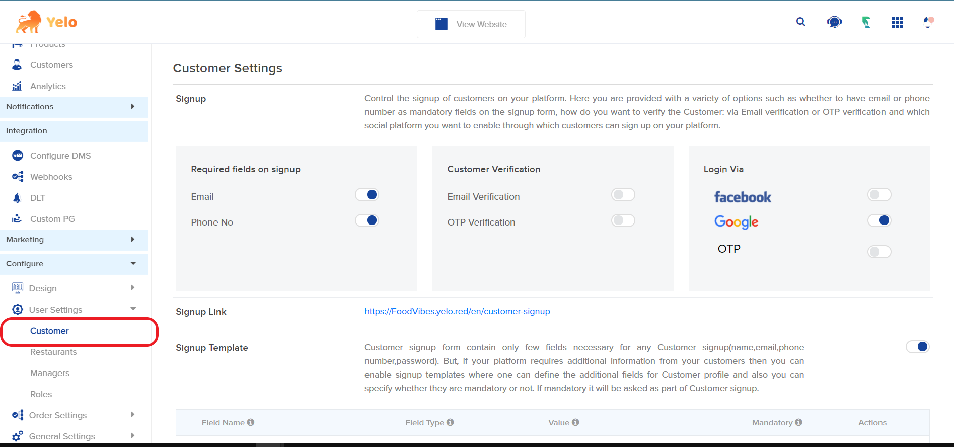 Customer login restriction