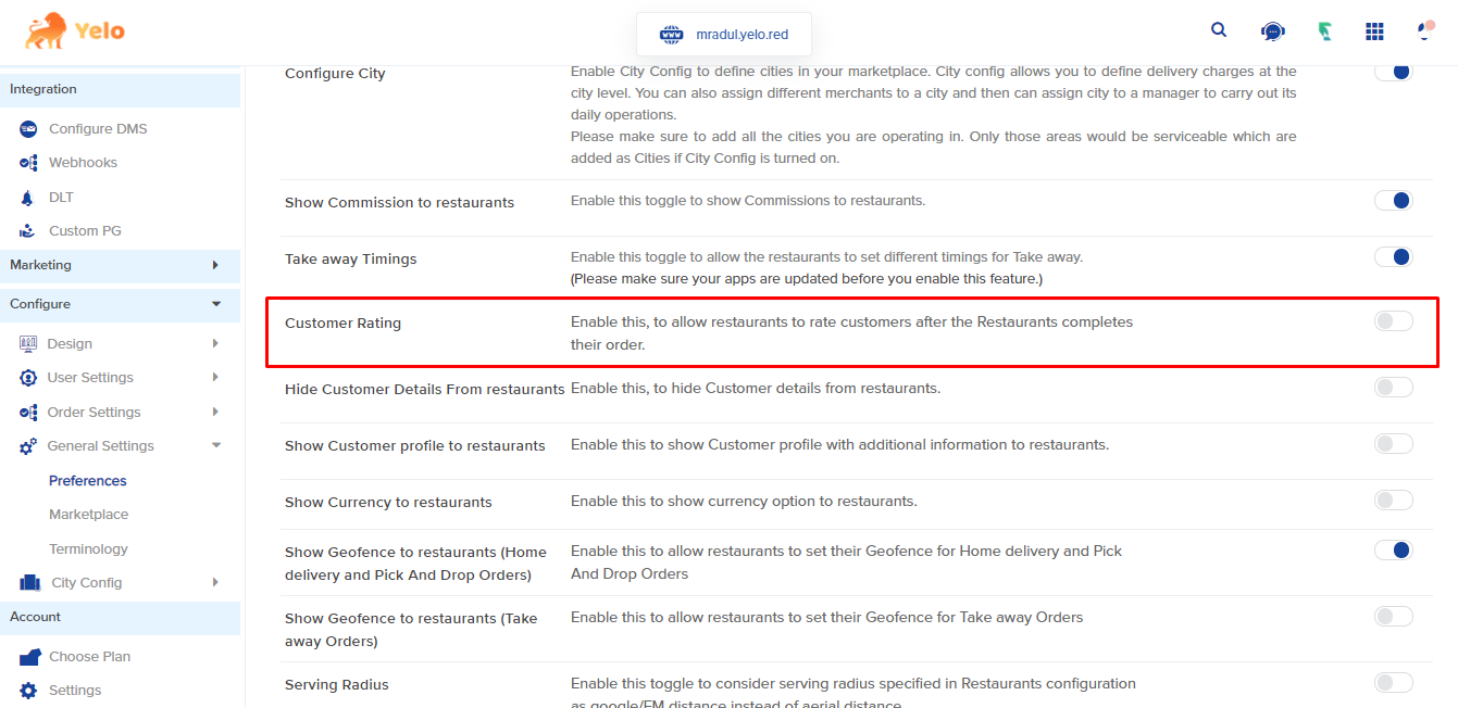 Customer rating