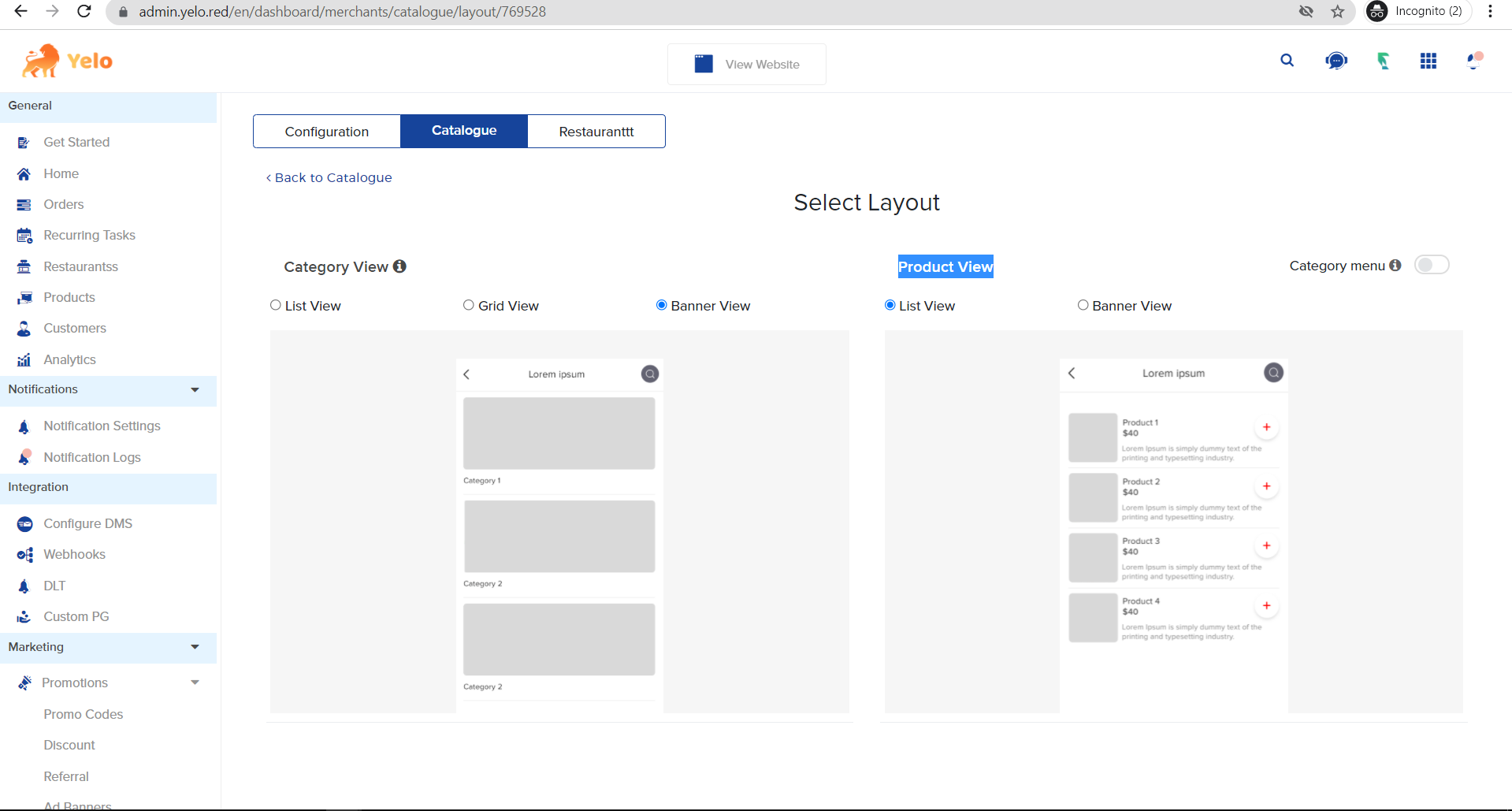 layout of product