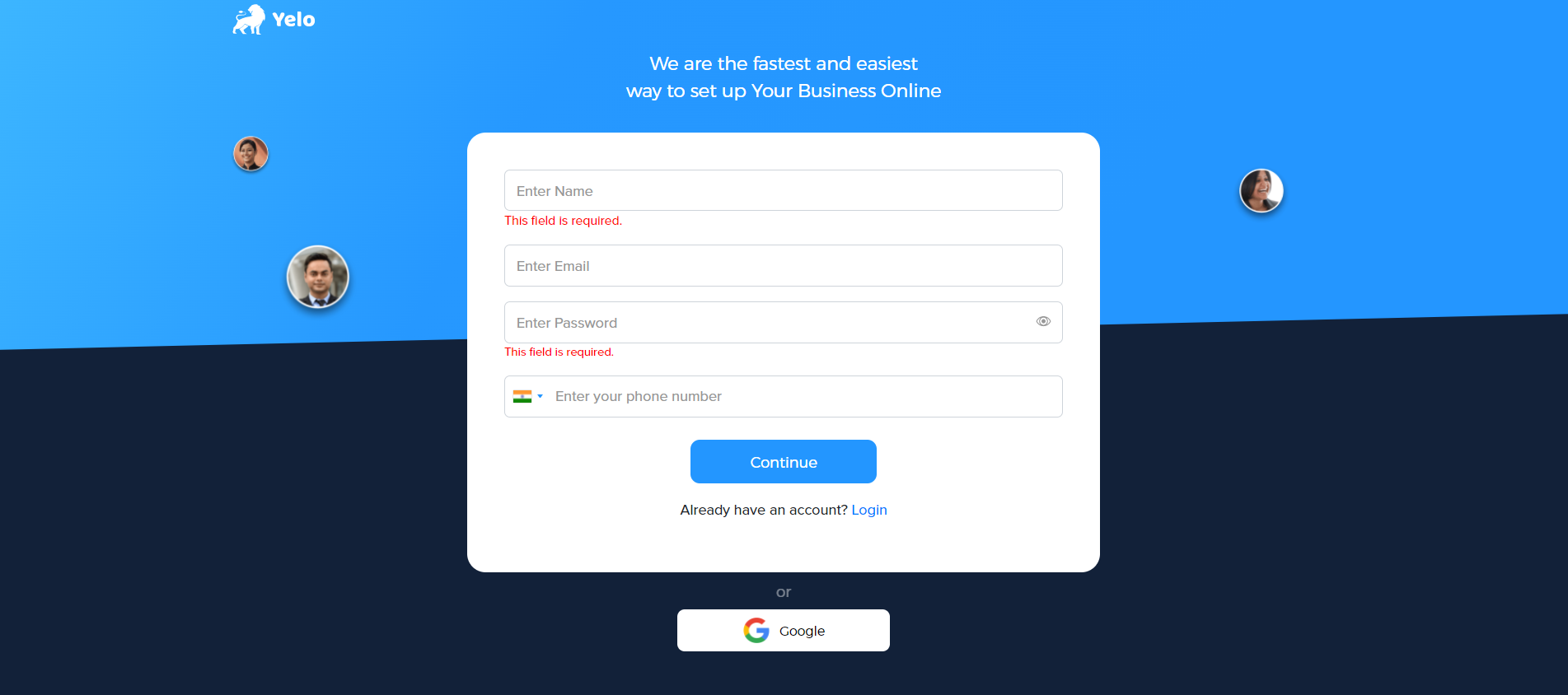 sign-up on yelo