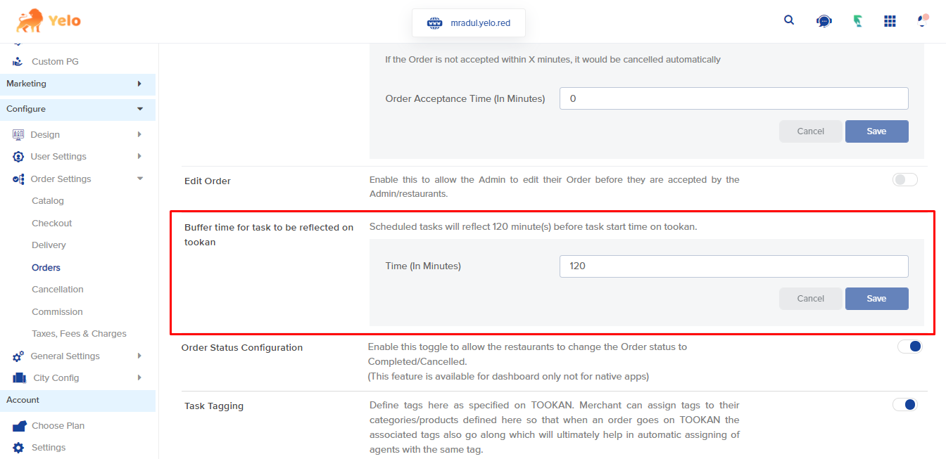 Buffer time for order to be reflected on tookan