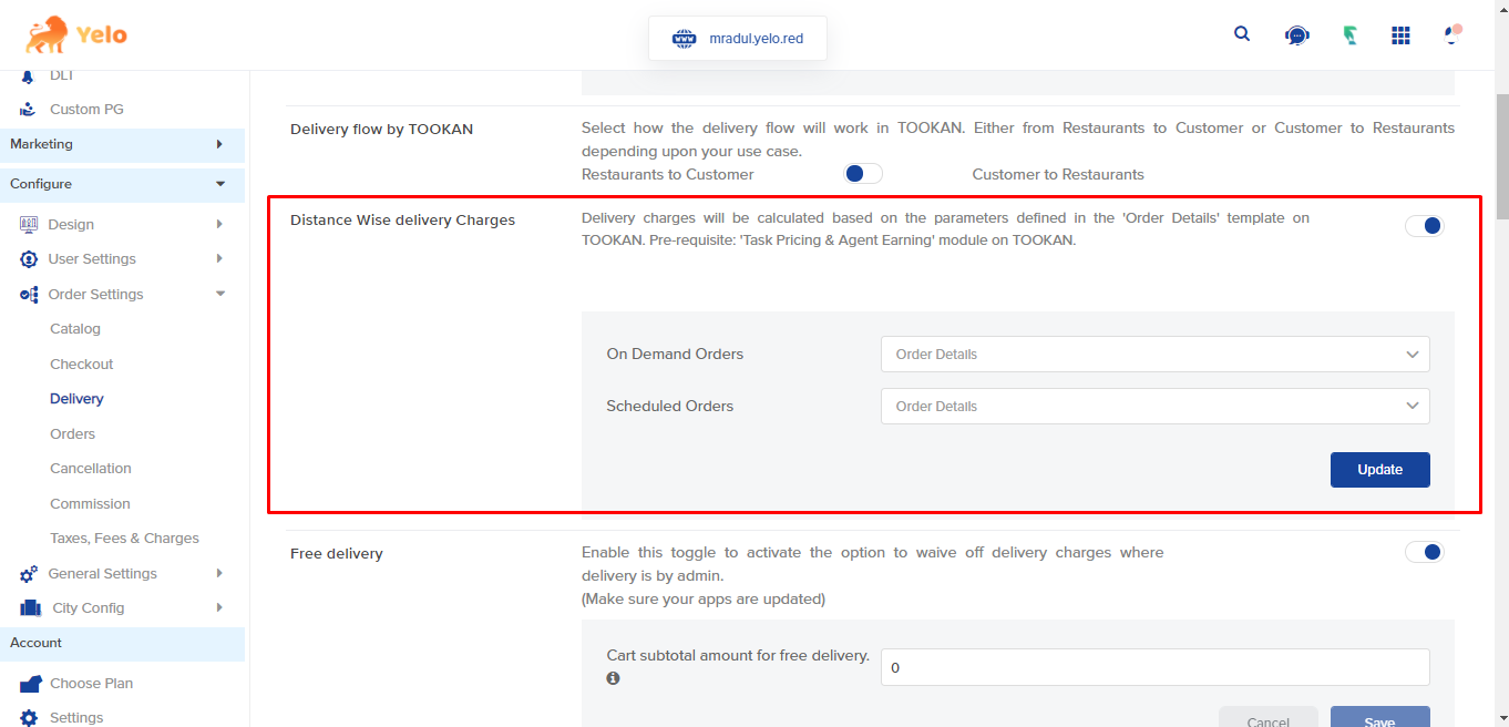Distance wise delivery charge