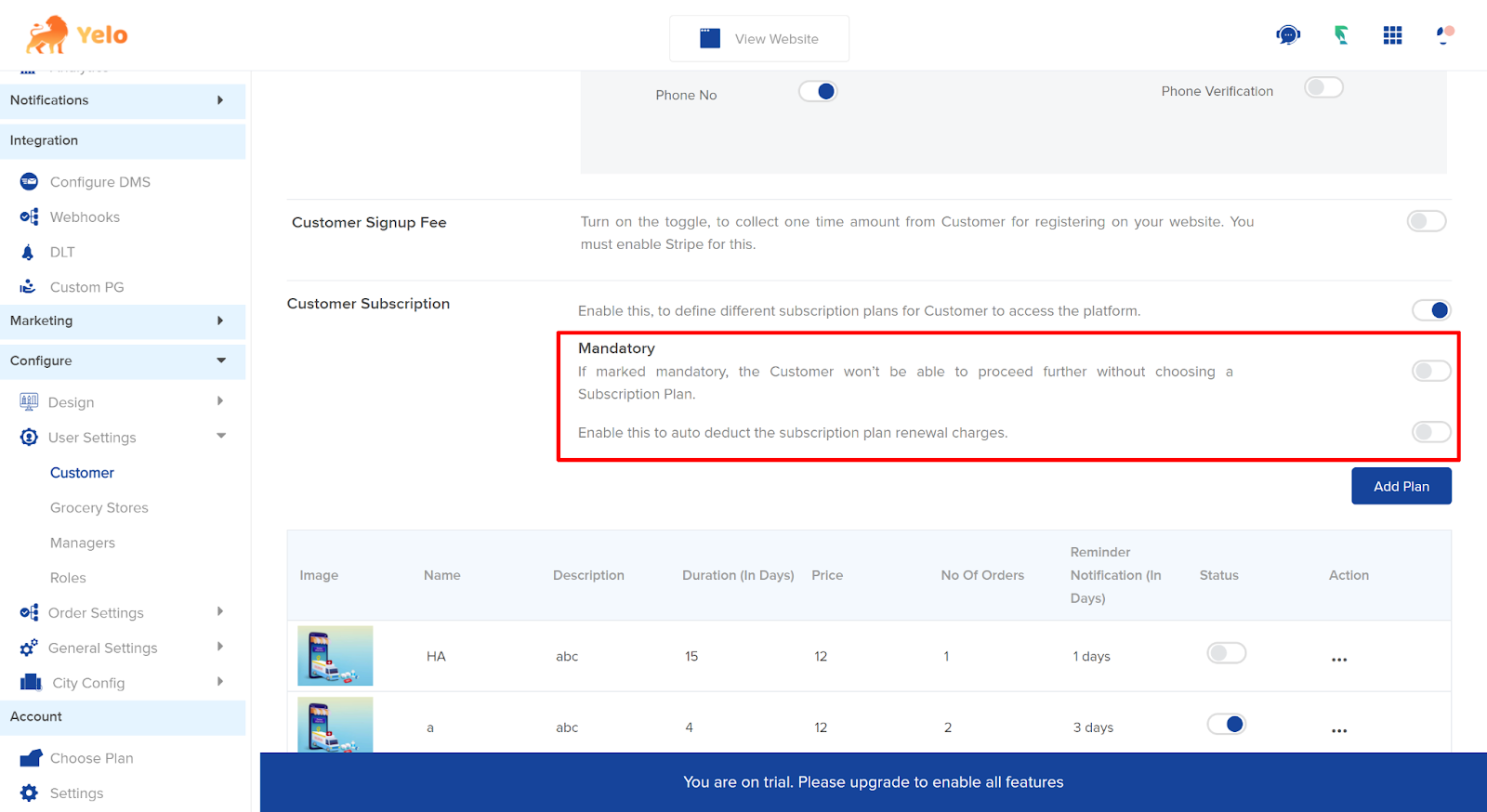 Customer Subscription