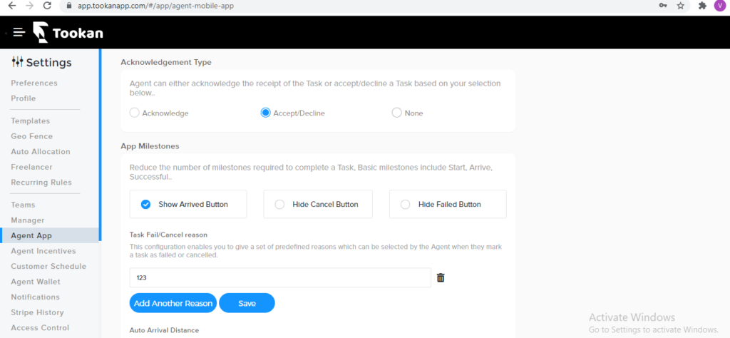 agent app settings