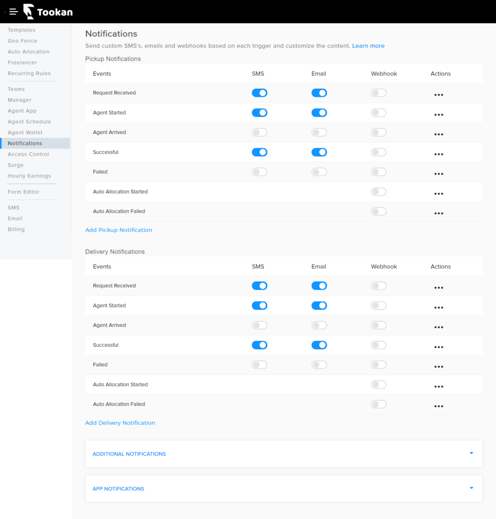webhook notifications in tookan