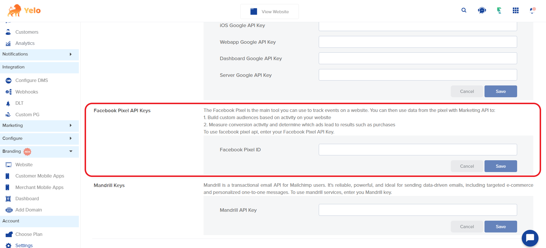 facebook pixel API keys