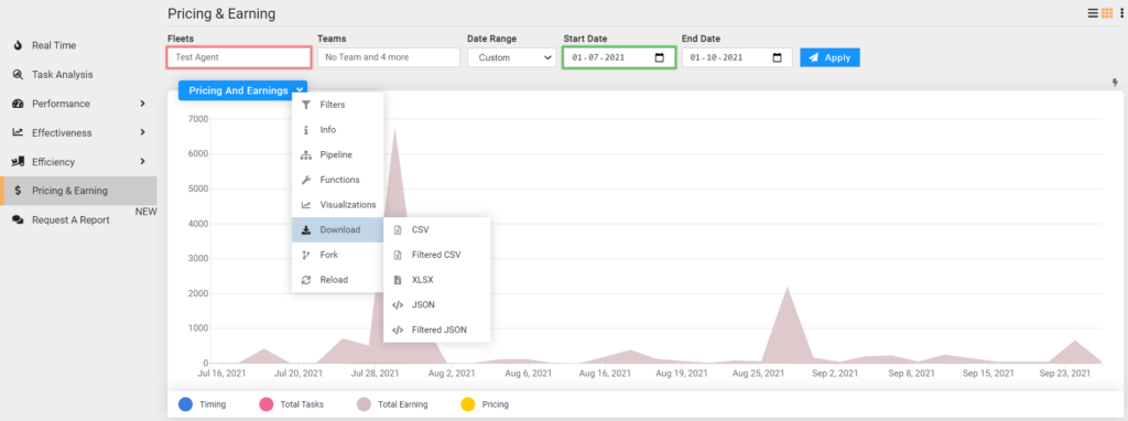 Download weekly earnings report of agents