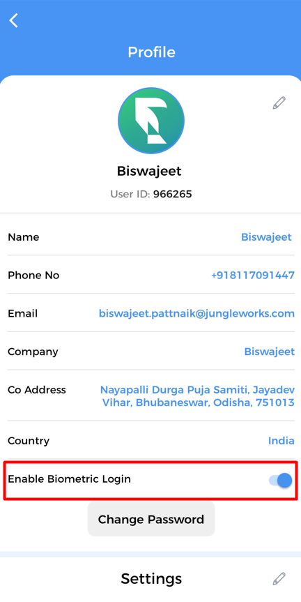 Biometric login