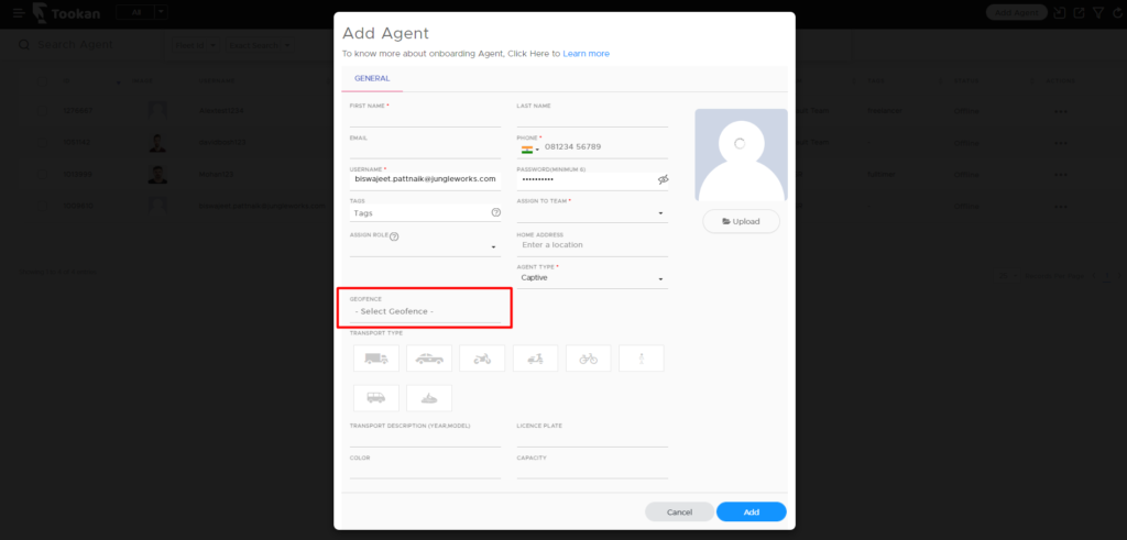 Assign Geofence while creating Agent