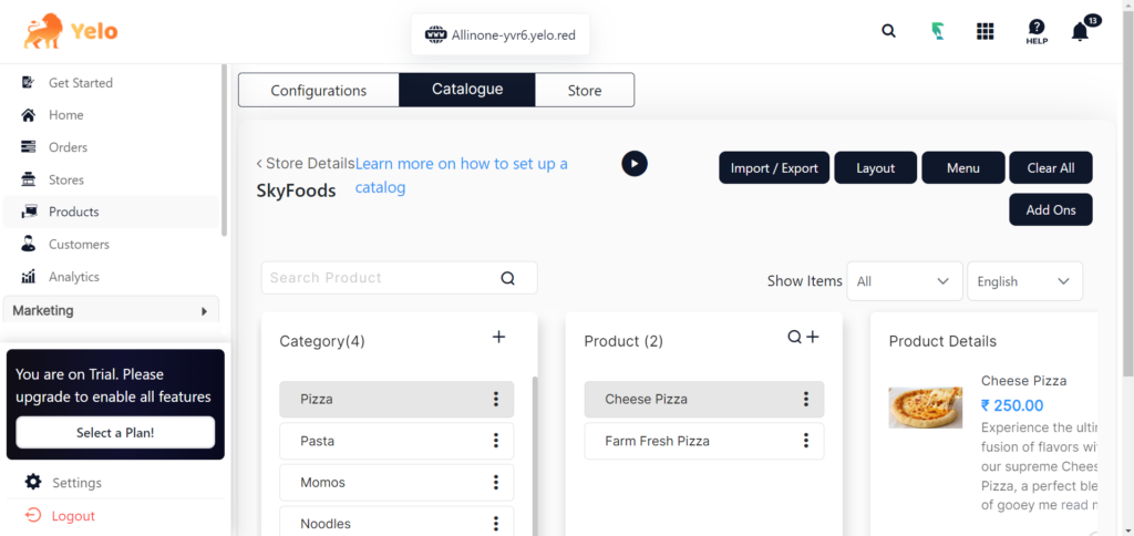 Menu Button in Catalog