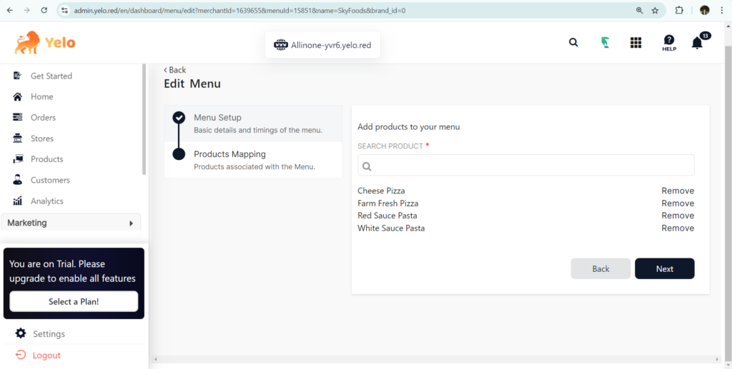 Add products to menu